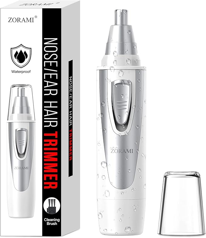 Ear and Nose Hair Trimmer Clipper - 2025 Professional Painless Eyebrow & Facial Hair Trimmer for Men Women, Battery-Operated Trimmer with IPX7 Waterproof, Dual Edge Blades for Easy Cleansing White