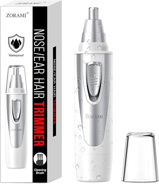 Ear and Nose Hair Trimmer Clipper - 2025 Professional Painless Eyebrow & Facial Hair Trimmer for Men Women, Battery-Operated Trimmer with IPX7 Waterproof, Dual Edge Blades for Easy Cleansing White