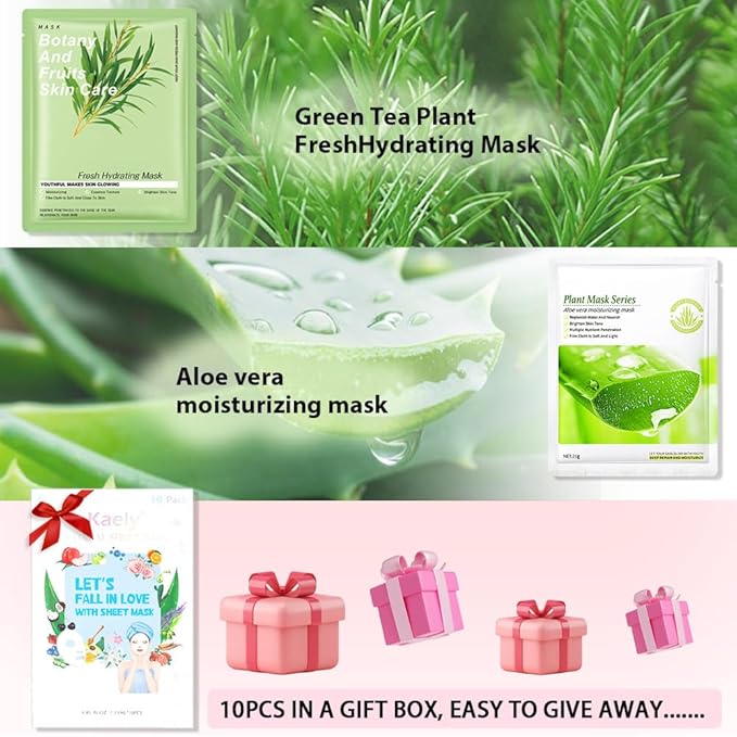 Kaely 10 Pack Variety Face Masks for Kids, Kids Face Mask Spa Day Kit Supplies, Spa Party Favors for Teens Girls Women, Sheet Facial Mask Skincare Gifts Set, Hydrating Nourish for All Skin Types, 02