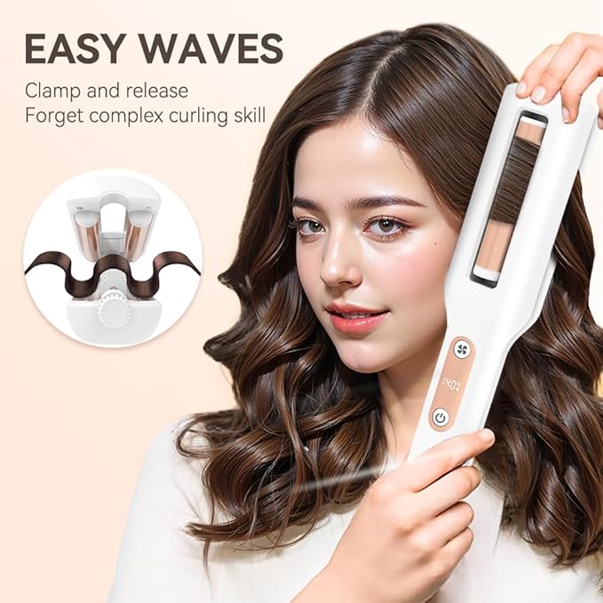Hair Crimper, Crimper Hair Tool for Shiny Effortless Curls & Waves, 1/1.25/1.4/1.5 Inch Hair Waver Provides 4 Temperature Settings, Air Flow,Negative ions, Dual Voltage,Auto Off
