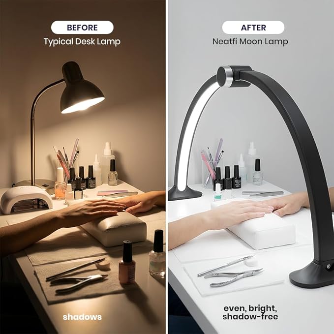 Neatfi Half Moon Light for Nail Desk Lamp, Table Lamp, Multiple Light Modes Desk Lighting for Estheticians, Beauty Eyelash Makeup Tattoo Crafts, Reading, Spa Salon, Nail Tech (with LCD, Black)