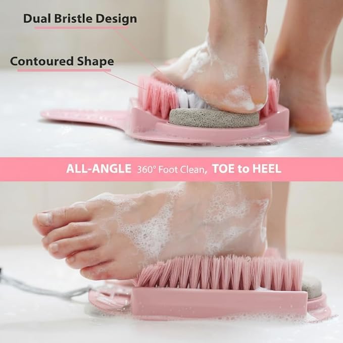 Efforest Shower Foot Scrubber Mat with Pumice Stone - Cleans, Smooths & Removes Dead Skin on Foot Without Bending, Foot Callus Remover with Non-Slip Suction Cups (Pink)