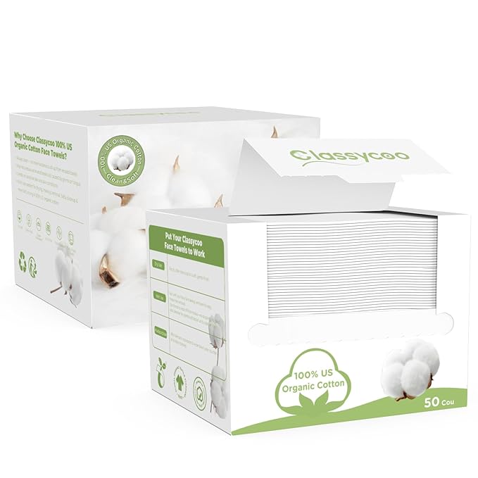 Classycoo 2 Pack Disposable Face Towel XL, 100% Cotton, Soft for Sensitive-Skin Facial Towelette Wipes Clean Towels, Odor-Free, Makeup Remover Cloths for Hand Dry Wipe