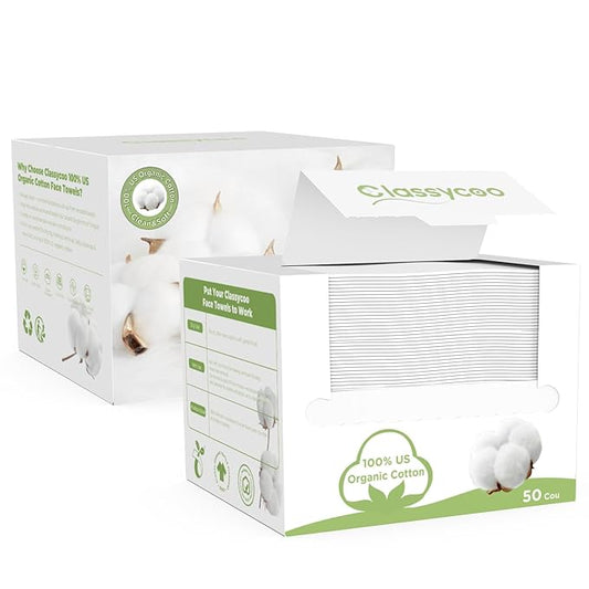 Classycoo 2 Pack Disposable Face Towel XL, 100% Cotton, Soft for Sensitive-Skin Facial Towelette Wipes Clean Towels, Odor-Free, Makeup Remover Cloths for Hand Dry Wipe