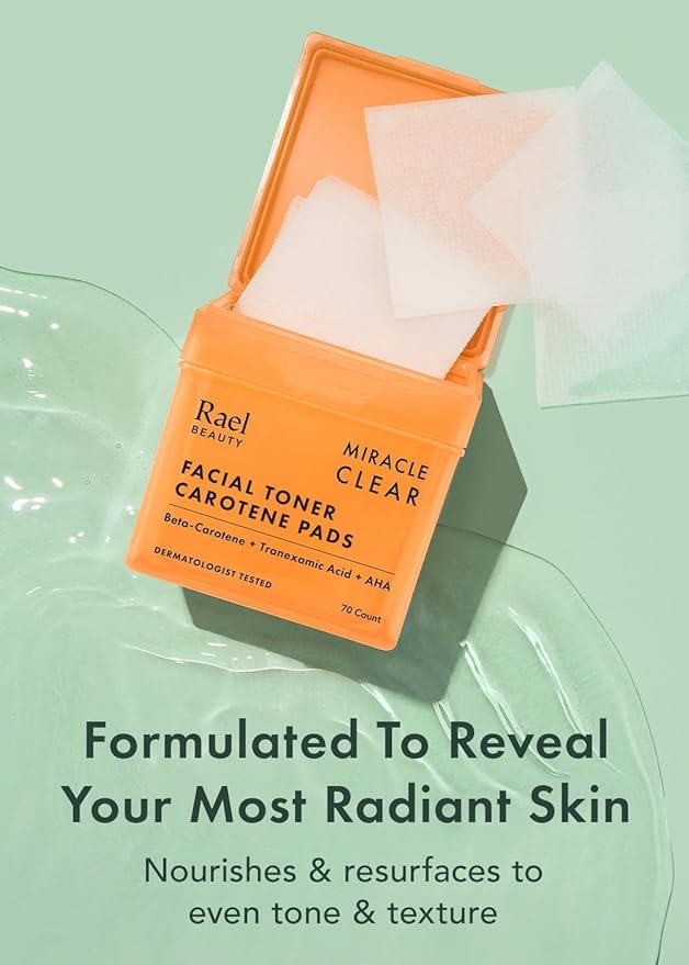 Rael Toner Pads, Cotton Pad for Face – Dual Textured, Exfoliating and Soothing with Carotene, Niacinamide, Hyaluronic Acid, Hydrating, Korean Skin Care (70 Count)