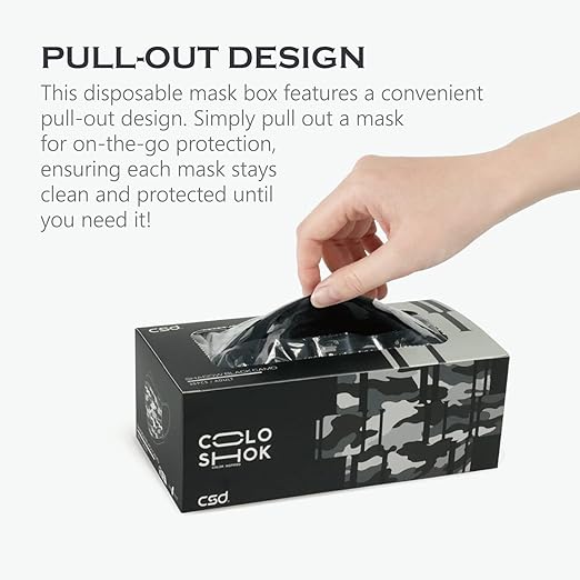 CSD Colo 30 Pcs Black Camo Disposable Face Masks, 3 Ply Adult Mask with Elastic Ear Loop, Nose Bridge Clip, Breathable Comfortable Mask Great for Indoor, Outdoors Use (Shadow Black Camo)
