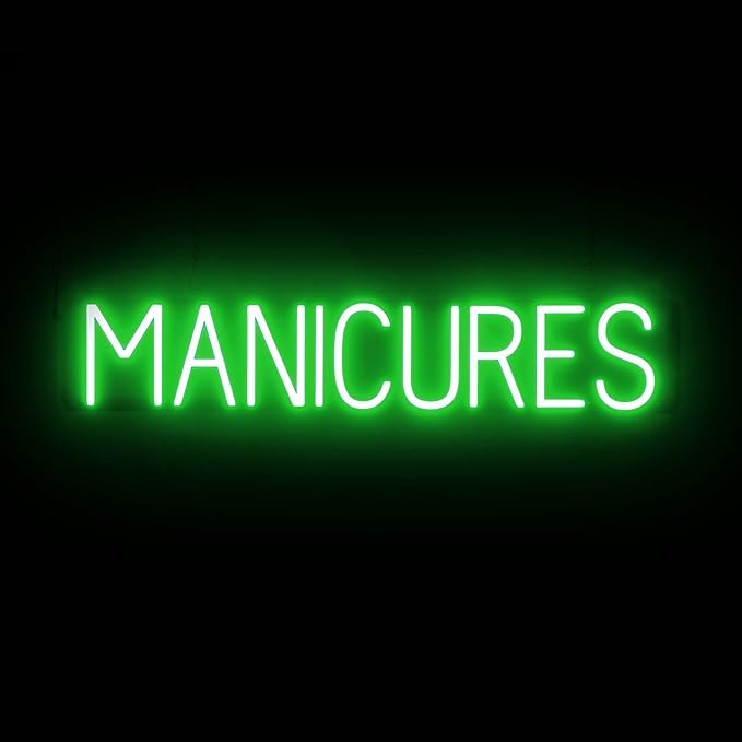 SpellBrite MANICURES Sign | Nail Salon-Related Sign with Neon Look, Green LED Light Source | 33.9" x 6.3"