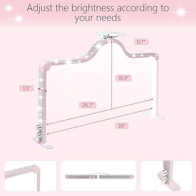 34-Inch Nail Light for Desk, 3-Level Dimming Half Moon Light, 3360LM Lamp, Adjustable with Phone Holder, Eye Protection – Ideal for Nail Techs - Pink