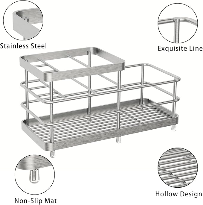 Toothbrush Holders, WHALCHI Bathroom Toothbrush Organizer 6 Slots Rustproof Metal Toothbrush and Toothpaste Holder, Silver, L