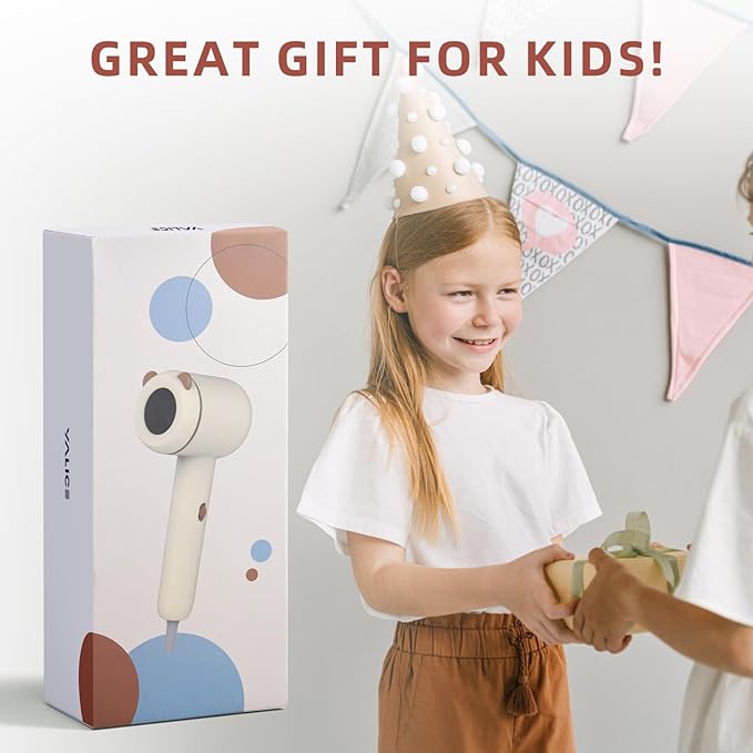 YALICE Kids Hair Dryer, Travel Small Hair Dryer for Children, Mini Ionic Quiet Kids Blow Dryer with ALCI Safety Plug, 3 Speed Settings, Anti-Scald, Kids Birthday Gift for Baby Hair Accessories, Khaki