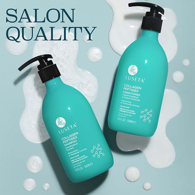 Luseta Thickening Shampoo and Conditioner Set with Collagen Peptides Strengthen and Moisturize for Thin & Dry Hair, Promote Thickness and Reduce Breakage for Fuller-Looking Hair 16.9oz×2