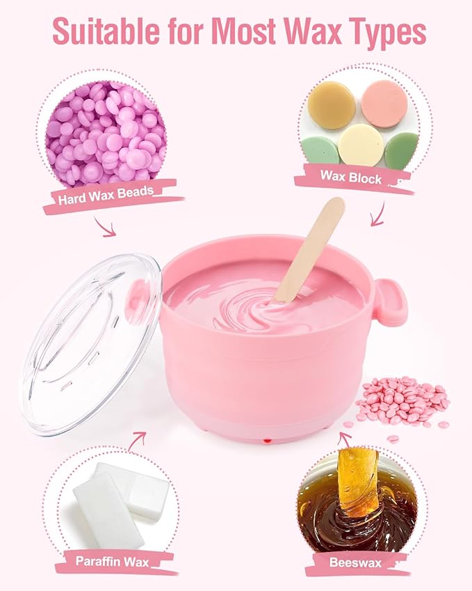 Silicone Wax Warmer for Hair Removal, Foldable Hot Wax Melter Machine for Hard and Soft Wax Beads, 18.6oz Electric Waxing Kit Fast Heating Silicone Pot for Full Body, Legs, Face, Eyebrows & Bikini