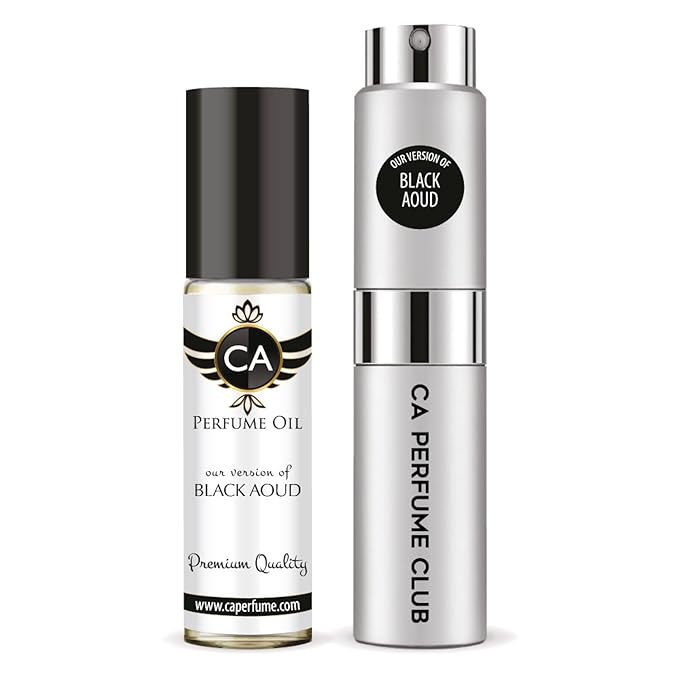 CA Perfume Duo Impression of Black Aoud For Women And Men Perfume Layering Set Long Lasting Travel Size EDP + Body Oil Roll-On Bottle 0.27 Fl Oz+0.33 Fl Oz