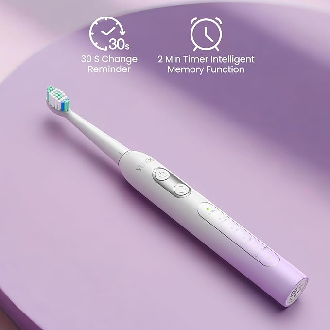 YUNCHI Electric Toothbrush for Adults and Kids, Travel Electric Toothbrush & Case, Sonic Rechargeable Toothbrushes, 90 Days, 8 Brush Heads, 2 Min Timer, IPX7 Waterproof, 5 Modes, Purple White Gradient