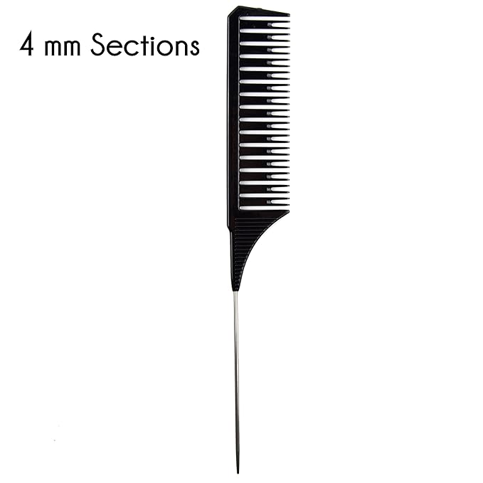 Salon Highlighting Combs Set - 4 Black Pin Tail Weaving Combs for Precise Foiling and Sectioning