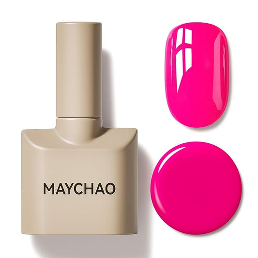 MAYCHAO 15ML Hot Pink Gel Nail Polish 1Pc Bright Pink Gel Polish Soak Off UV LED Nail Varnish Nail Art Starter Manicure Salon DIY at Home, 0.5 OZ