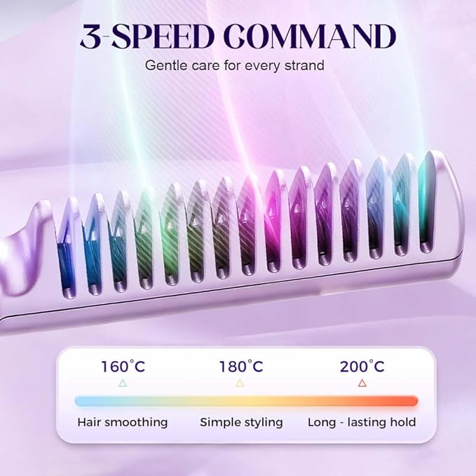Upgraded 3rd Ceramic Hairdressing Comb Smooth,Portable Wireless 2-in-1 Hairs Dressing Combs for Straight and Curly Hairs,Fast Heat Hair Hair Dressing Comb with 3 Adjustable Temperatures (Pink)
