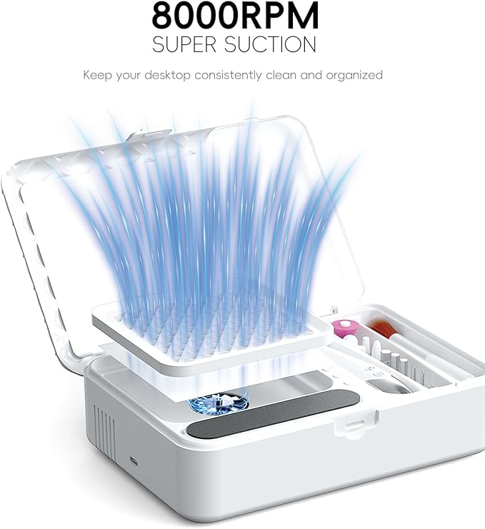 Portable Nail Dust Collector Deluxe Kit, Rechargeable Cordless Nail Quiet Vacuum Fan Cleaner with Mirror & Reusable Filters, Rich Nail Tech Tools, Compact Travel Size, Best Gifts for Women Teen Girls