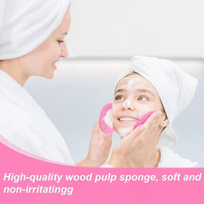 Geiserailie 50 Pcs Compressed Facial Sponges Facial Makeup Natural Cosmetic Spa Sponges for Women Cleansing, Exfoliating Mask, Makeup Removal, Dead Skin, and Dirt, Travel Accessories(Pink)