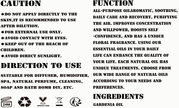 Gardenia Essential Oil (4 oz/120 ml) — Gardenia Oils for Aromatherapy, diffusers, humidifiers, Home fragrances, DIY Skin Care, Soap Making, DIY Candle, Yoga, and Meditation