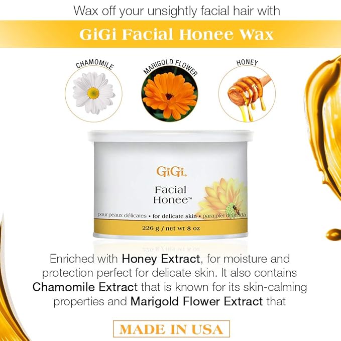 GiGi Facial Honee Wax - Hair Removal Wax for Face and Sensitive Skin, 8 oz
