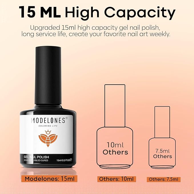 modelones Fall Gel Nail Polish Bright Orange Polish Neon Polish, Soak OFF UV LED Gel Nail Polish Manicure Autumn Nail Art DIY Salon 15 ML