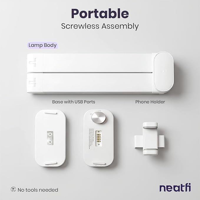 Neatfi LED Nail Tech Light, Desk Lamp for Nail Techs, Estheticians, Manicures, Facials, Threading, 40W, 3500 Lumens, Knob Control, Lampara para Mesa De Manicurista (with Charging Port, White)