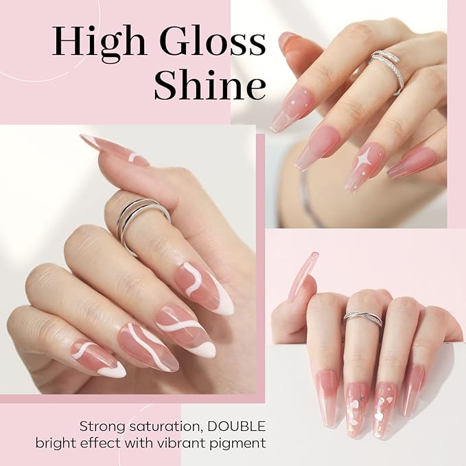 modelones Pink Gel Nail Polish, Jelly Nude Pink Gel Polish French Tip Base Colors Translucent Soak Off U V Soap Nails for Nail Art Manicure at Home 15ML