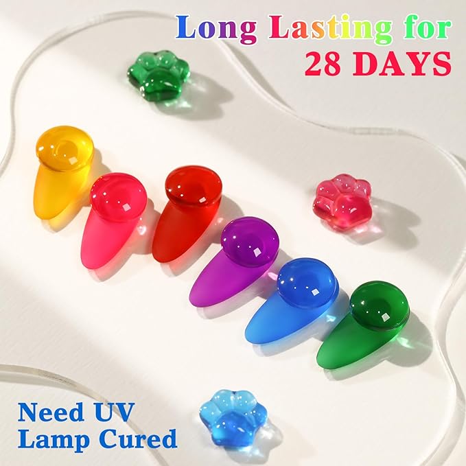 Double Rhythm 6 Pcs 15 ML Gel Polish Set Same Color Same Bottle Soak Off Gel Polish Kit Nail Art Manicure Salon DIY at Home for Women (Jelly Yellow Pink Red Purple Blue-T6-25)