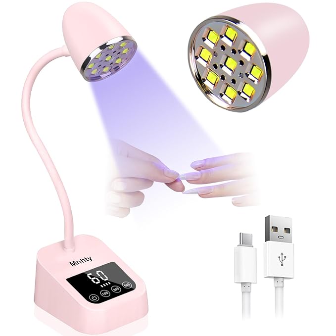 U V LED Nail Lamp, Goose Neck Flash Cure Lamp 27W Rechargeable Mini U V Light for Gel Nails, Cordless Flash Cure Light with 3 Timers&Sensor, Fast Curing Gooseneck Lamps for Gel X, Pink