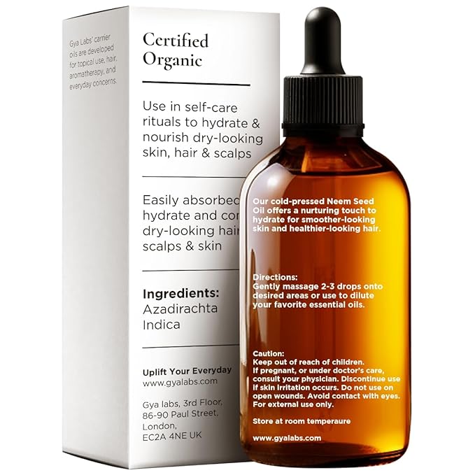 Gya Labs Neem Carrier Oil - 3.4 Fl Oz - for Hair, Skin, Face, Scalp & Body Massage