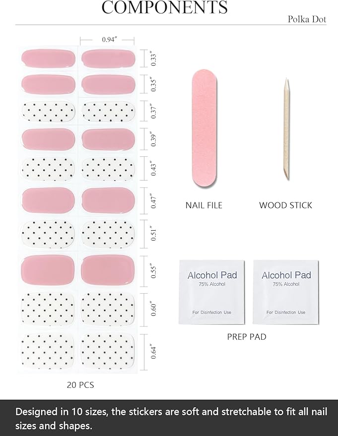 Semi Cured Gel Nail Strips (Polka Dot), Jelly Nude Brown, 20 Pcs Gel Nail Wraps, Stickers, Salon Quality, Long Lasting, Works with Any Lamps