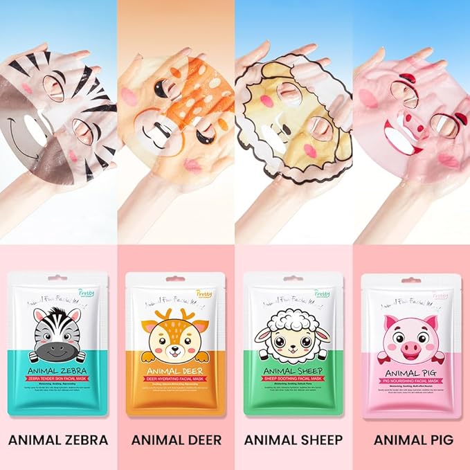 evpct 7 Pack Animal Face Masks Skincare,Spa Kit for Girls Kid Animal Facial Face Masks Skincare for Teens Kids Girls Spa Day Slumber Sleepover Birthday Party Favors Supplies Kit, Sheet Mask Beauty