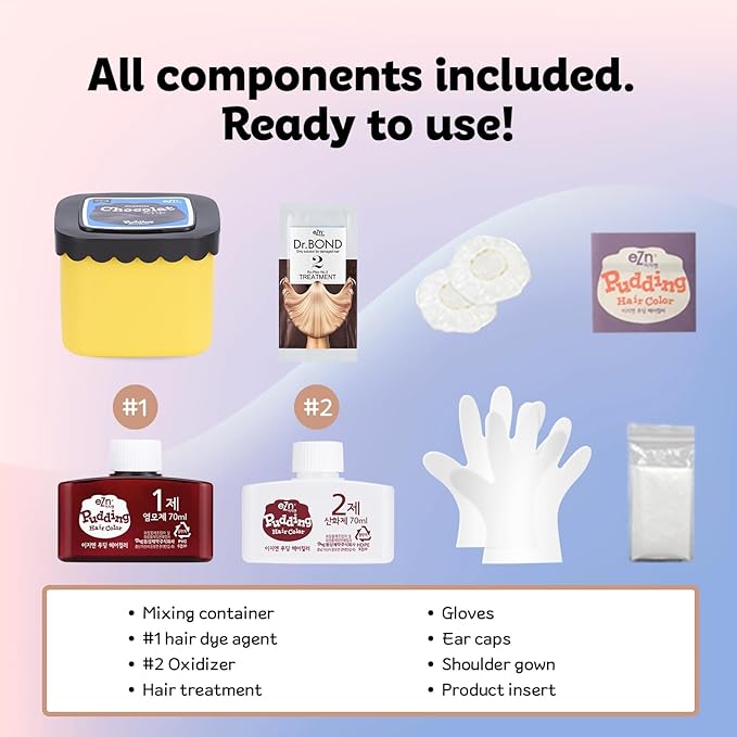 eZn Pudding Hair Dye Ammonia Free Semi-Permanent Self Hair Dye DIY Kit included contain Keratin Made in Korea Beauty (Ash Purple Gray)