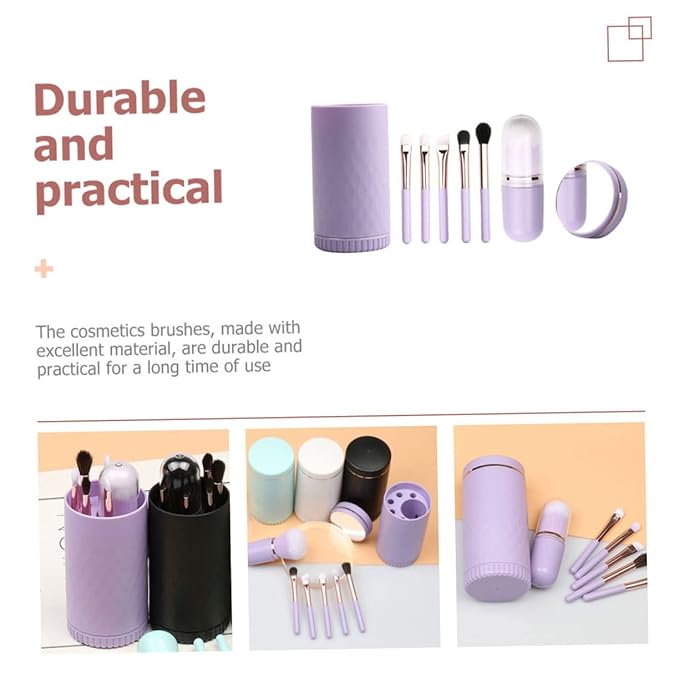 STOBAZA Portable Makeup Brush with Handles Dense Soft Bristles and Built Mirror Compact Case for Loose Powder Eyeshadow Highlight Wear-resistant Cosmetic Brushes for Travel and Daily Use