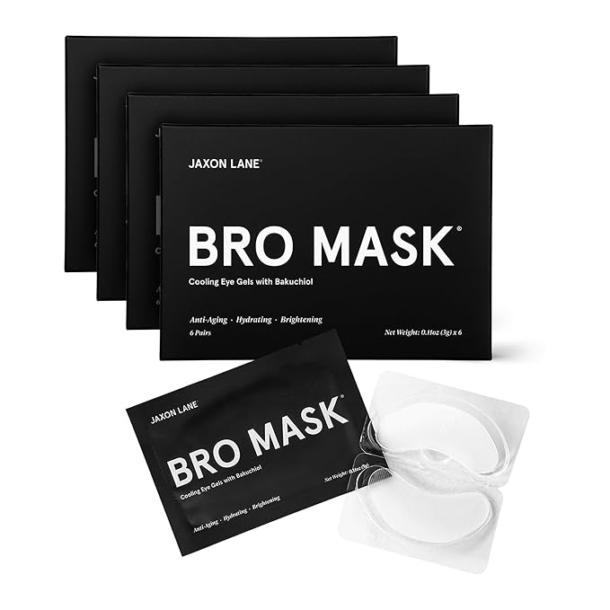 BRO MASK Under Eye Patches for Men with Hydrogel (4 x 6 pairs) - Anti-Aging Korean Eye Masks for Dark Circles and Puffiness- Puffy Under Eye Treatment - Perfect Skin Care Stocking Stuffers for Men
