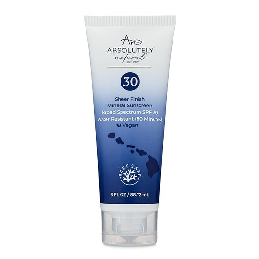Absolutely Natural - SPF 30 Mineral Sunscreen - Broad Spectrum Water Resistant Moisturizer Lotion For Body & Face - With Non-Nano Zinc Oxide, Vitamin E, & Antioxidants - Made in USA, 3 Oz