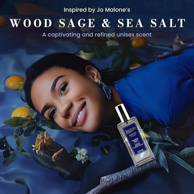 Instyle Fragrances, Platinum Collection, Coastal Sage, Inspired by Jo Malone’s Wood Sage & Sea Salt, Unisex Eau de Parfum, CLEAN, Vegan, Paraben-Free, Never Tested on Animals, 3.4 Fluid Ounces