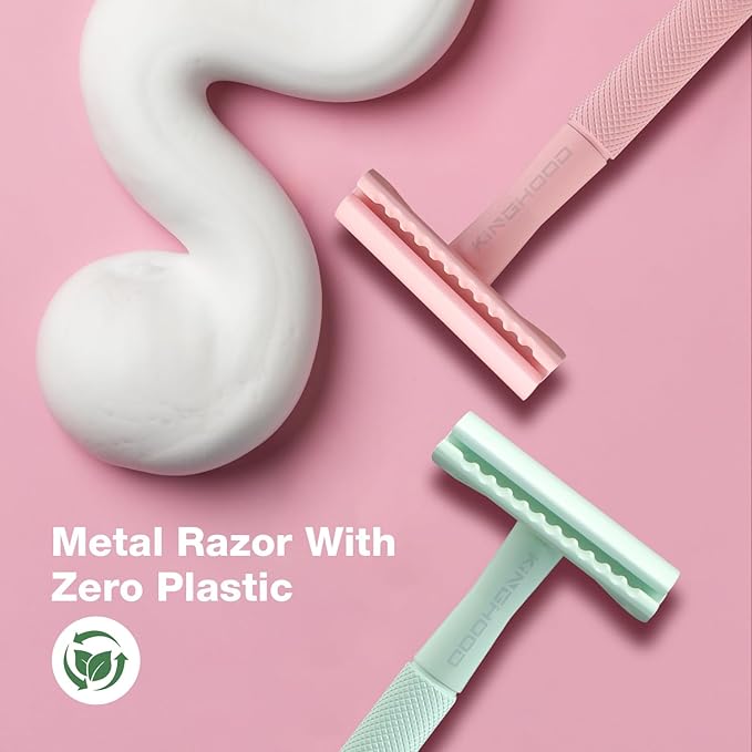 KINGHOOD Safety Razor for Women with 10 Double Edge Razor Blades, Single Blade Razors for Women and Men, Resuable razor, Plastic Free - Green