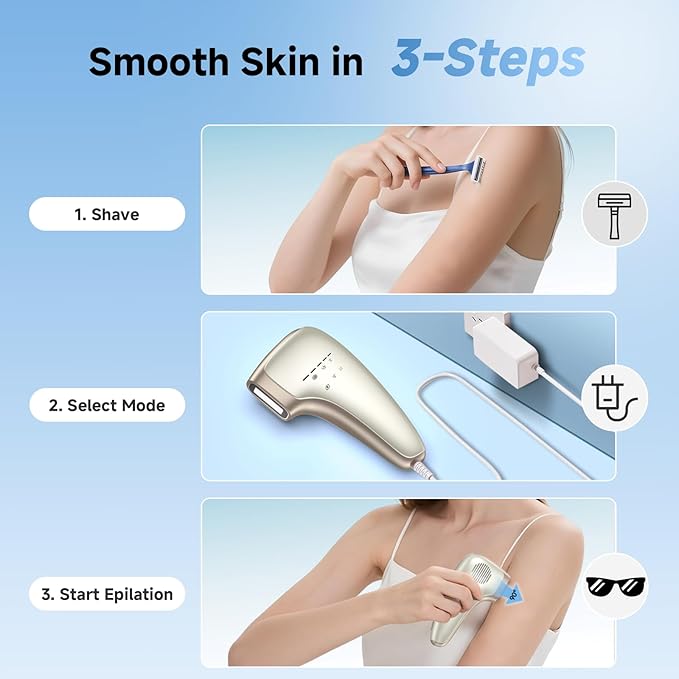 Painless IPL Laser Hair Removal for Women & Men, 39°F Sapphire Ice Cooling Technology, At-Home Laser Hair Removal Device for Face, Armpits, Legs, Bikini & Whole Body, Long-Lasting Results