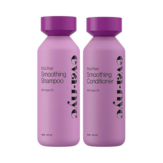 Eva NYC Anti-Frizz Shampoo and Conditioner Set with Argan Oil + Sunflower Seed Oil - Soft, Shiny, Nourished Hair - Frizzy, Medium to Thick Types - Sulfate-Free - Vanilla Scent - 10 fl oz (Pack of 2)