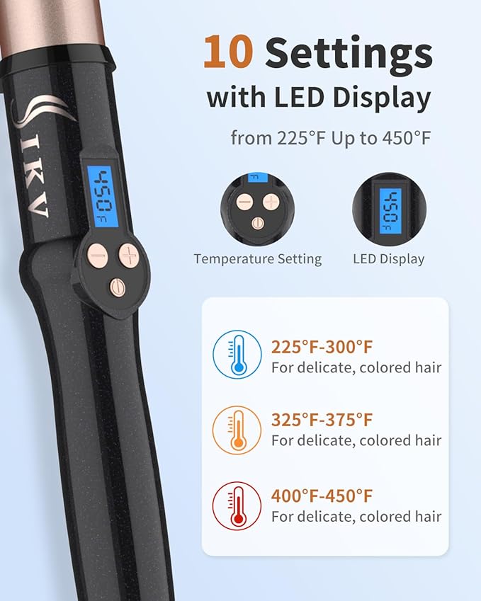 1 1/2 Inch Large Curling Wand for Long Hair, Dual Voltage Hair Curling Iron Wand Ceramic Extra Long Barrel,10 Adjustable Temp