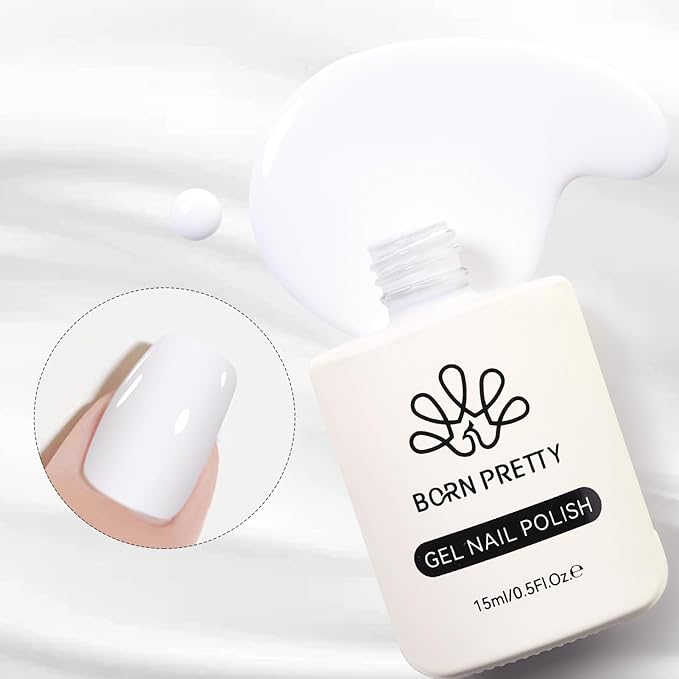 Born Pretty White Gel Nail Polish Christmas Snowflake Color Soak Off U V LED Gel Polish Hema-Free Gel Nail Polish French Wedding Tips Nail Art DIY Manicure at Home 15ml