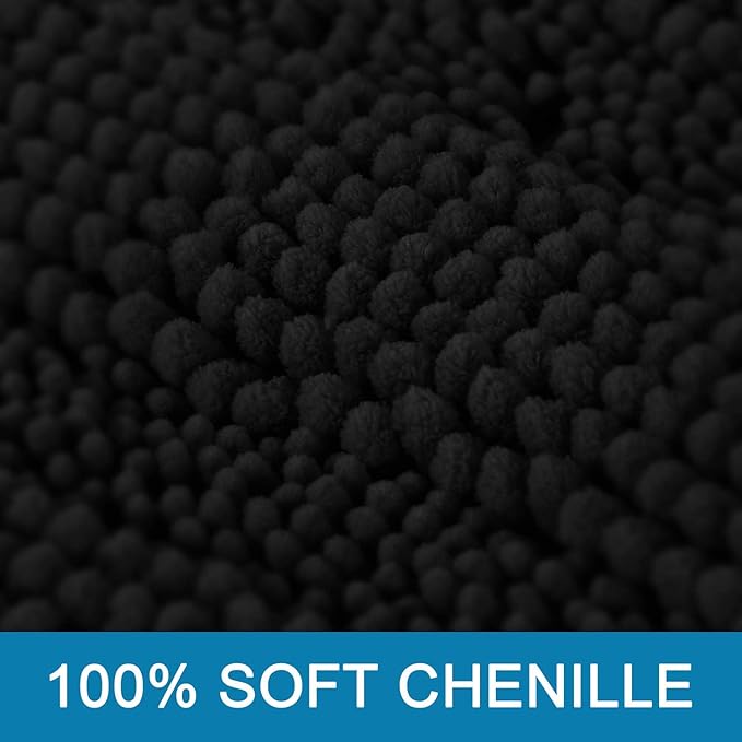 H.VERSAILTEX 2 Piece Bathroom Set - Super Absorbent Chenille Striped Bath Mats - Non Skid Machine Wash Dry Rugs for Bathroom Floor (Black, 24 x 36 Plus 20 x 32 - Inches)