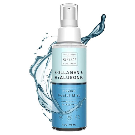 Clear Beauty Hyaluronic Acid & Collagen Face Mist - Dermatologist Tested, Moisturizes & Tones Skin, Anti-Aging, Natural Ingredients, Cruelty-Free, 95% Natural - All Skin Types - 4 OZ