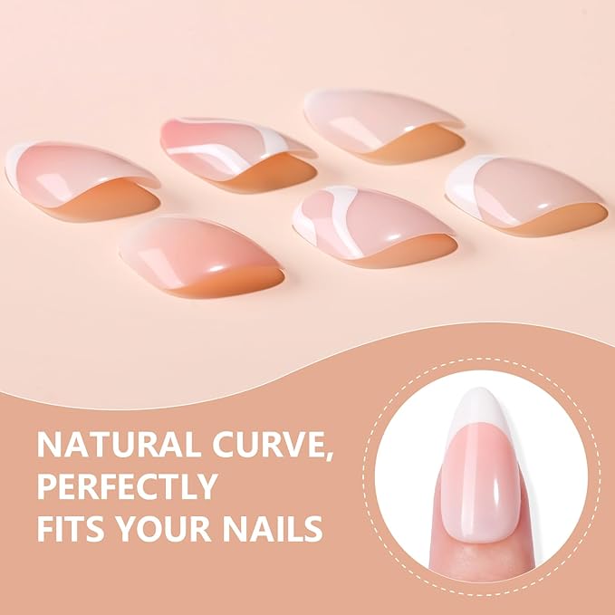 Makartt Press on Nails Kit: Short Gradient & French Glam Coffin Nail Tips in 6 Styles 144PCS, Natural Fit with Adhesive Tabs, Glue, and File, Manicure Set for Home Salon