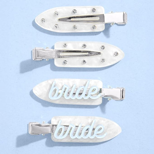 xo, Fetti Bride Beauty Clips - 4 pc | Bachelorette Party, Blue White Bridal Hair Clip, Wedding Get Ready With Me, Bridal Shower Favor, Wedding Accessory