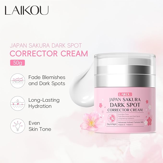 LAIKOU Japan Sakura Dark Spot Remover for Face, Dark Spot Corrector, Day & Night Face Cream Helps Reduce Dark Spots, Fine Lines for Women All Skin Types 50g / 1.76oz.