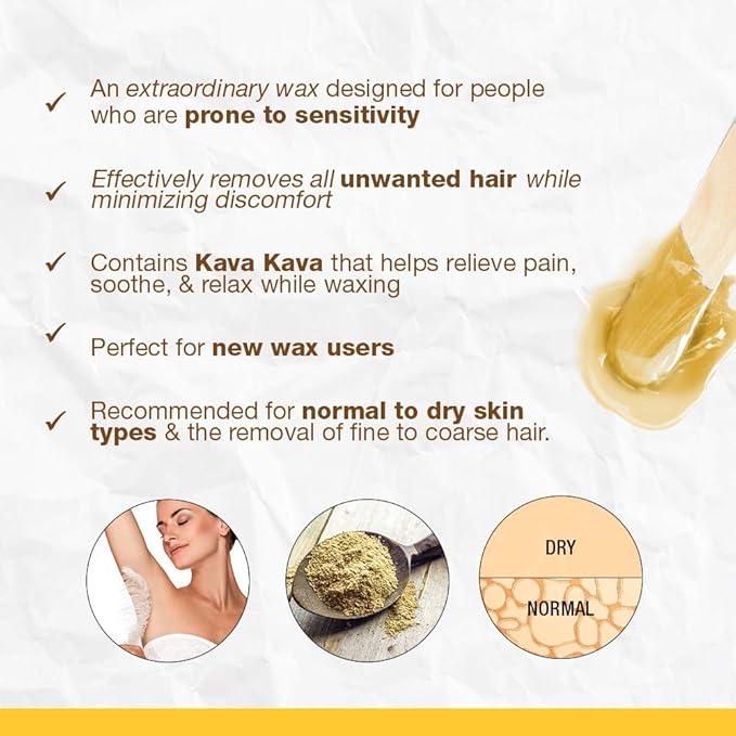 GiGi No Sting Soft Wax Hair Removal with Kava Kava - Gentle Formula for Sensitive Skin, Face & Body, Painless Waxing, 14 oz, 1 Pack