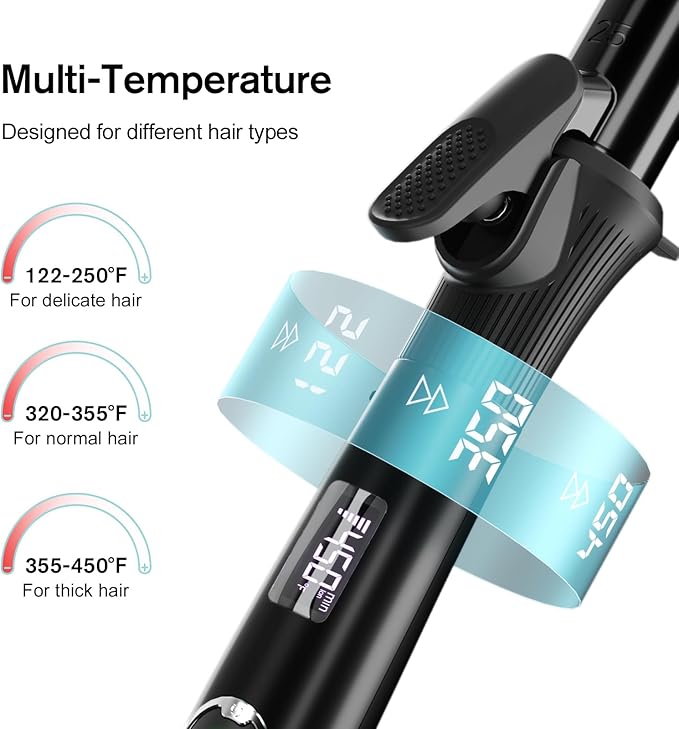 1 Inch Curling Iron with Clipped Tourmaline Ceramic Barrel Professional 1.25 Inch Hair Curler up to 450°F Dual Voltage for Traveling 60 Mins Auto Off Suit for Different (Black, 1 inch)